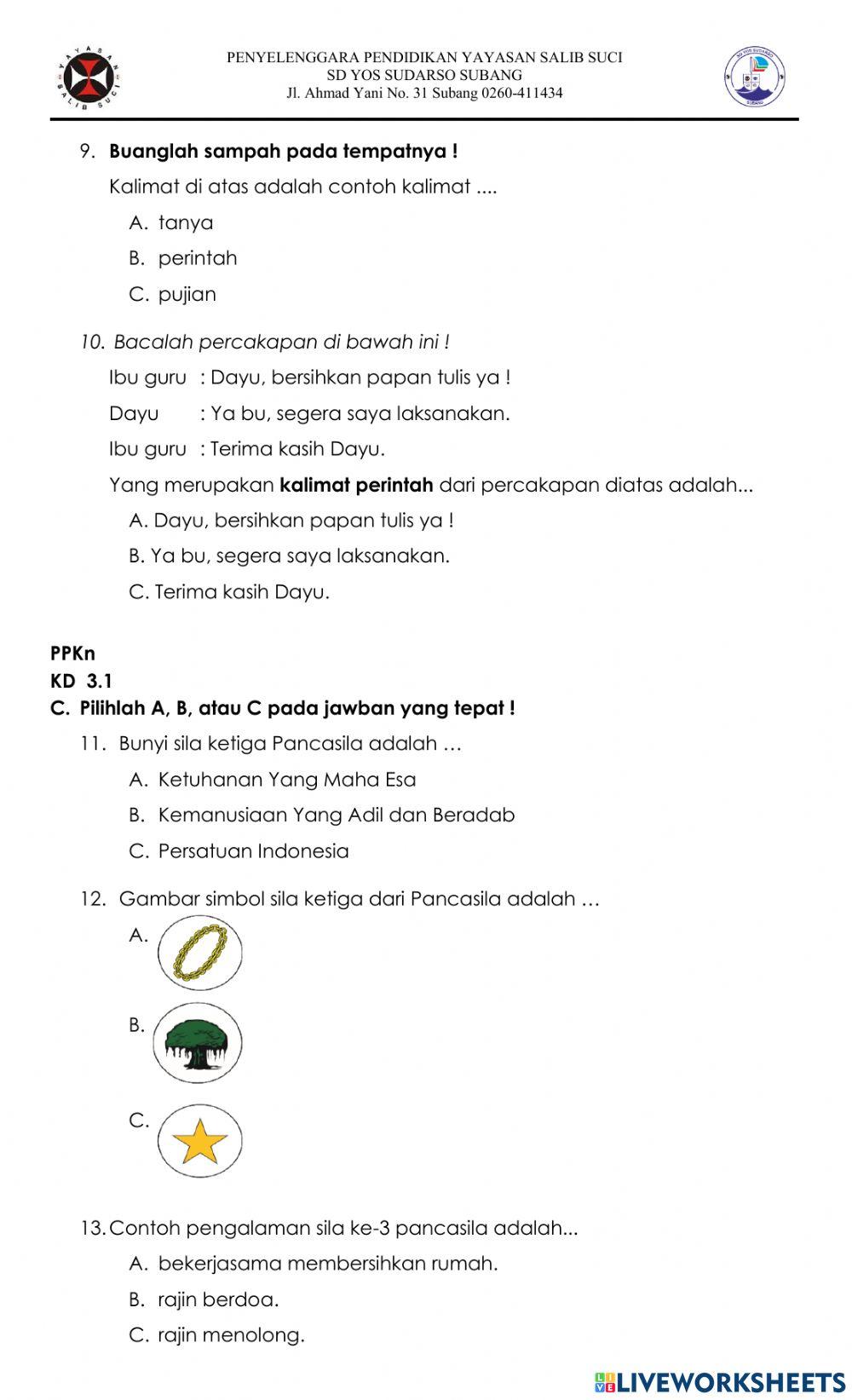 Ulangan PG Tema 6-Bahasa Indonesia dan PPKn