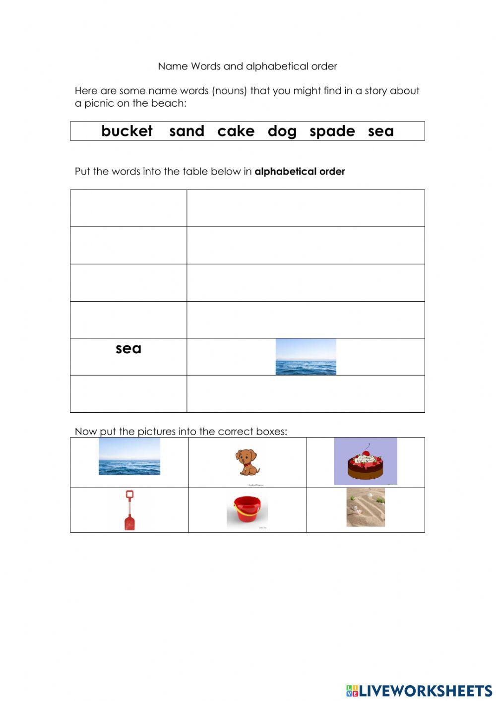 Nouns and alphabetical order 1921059 | Adrian Cennydd