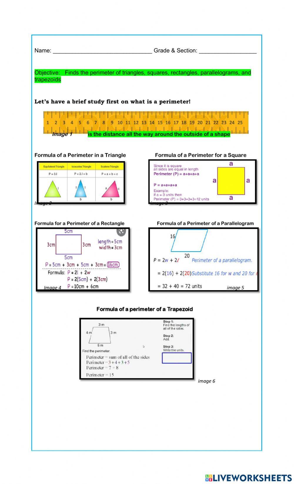 Finding a perimeter of a Triangle,Square,Rectangle,Paralleglogram and Trapezoids