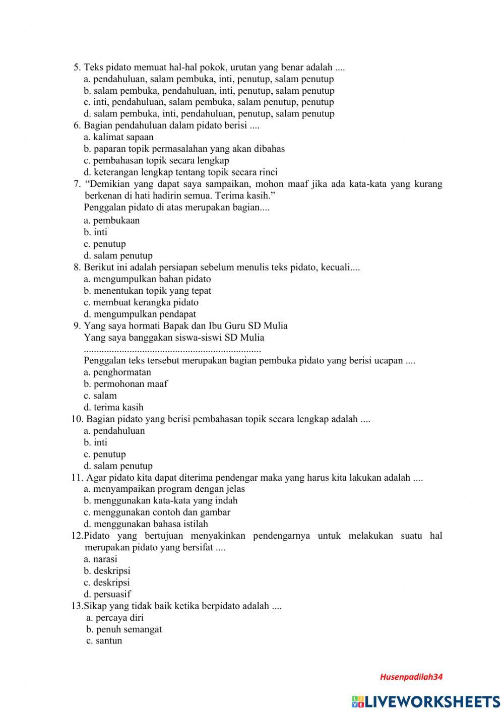 Soal PTS Bahasa Indonesia Kelas 6 Semester 2