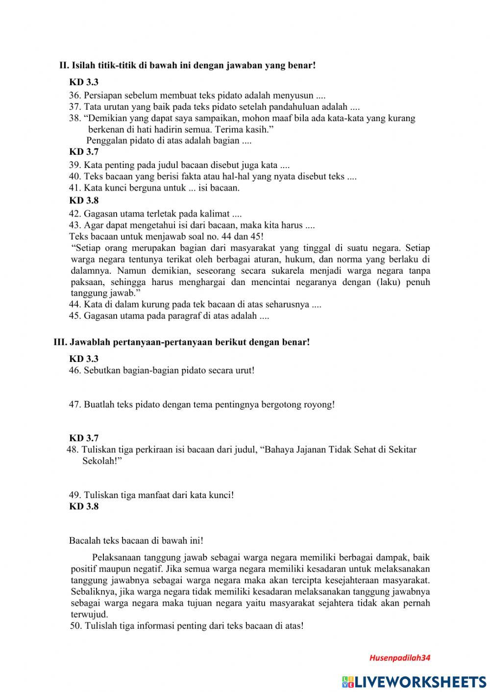 Soal PTS Bahasa Indonesia Kelas 6 Semester 2