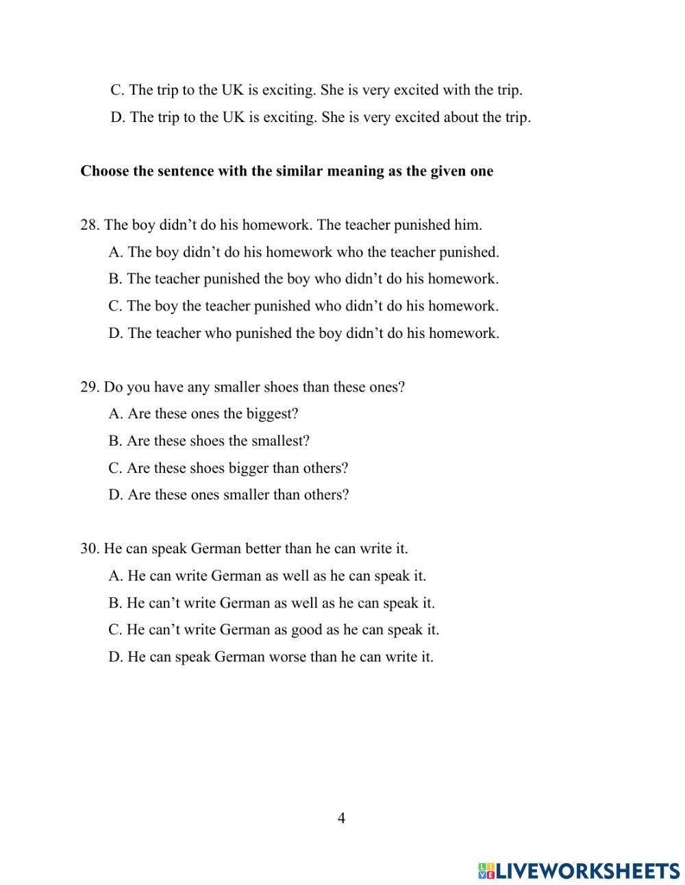 English File Pre-intermediate Revision from 1 to 5 Test 2