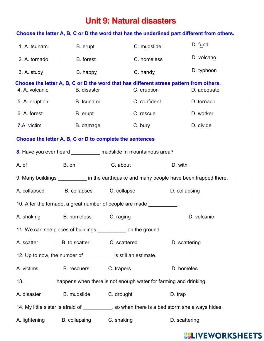 Grade 8 Unit 9 Natural disaster