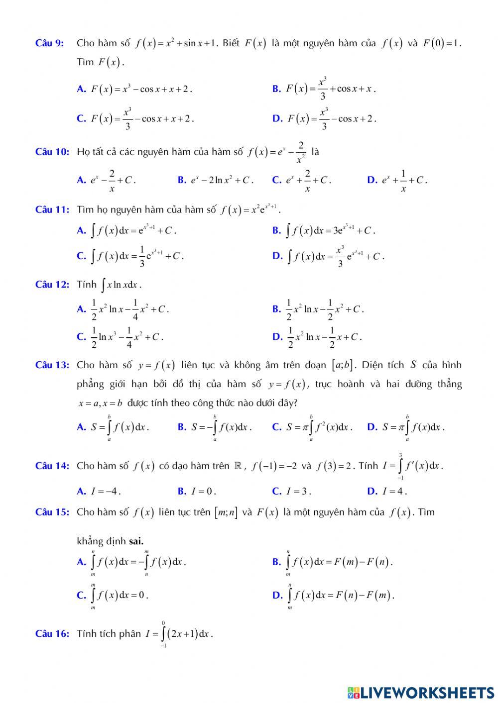 Toán 12 - Kiểm tra GK2 - Đề Final số 22