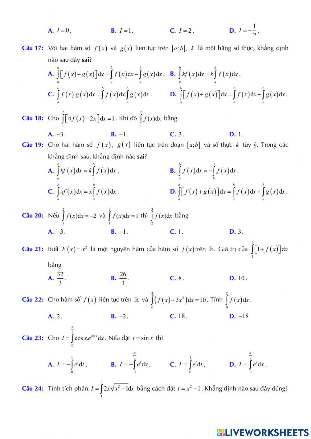 Toán 12 - Kiểm tra GK2 - Đề Final số 22