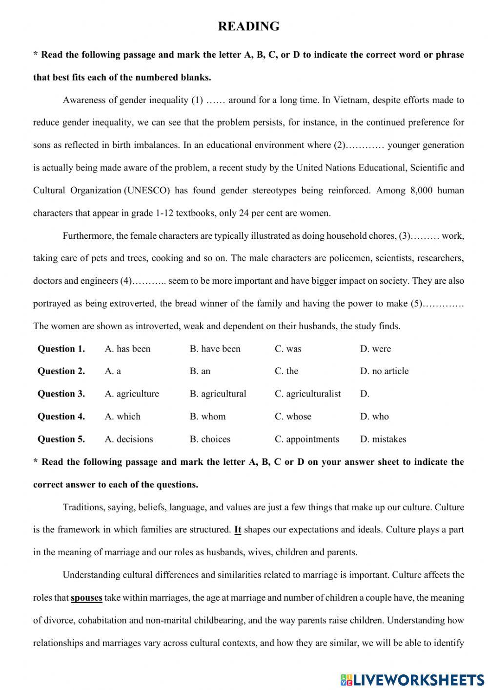 Reading class 10AG online exercise for | Live Worksheets