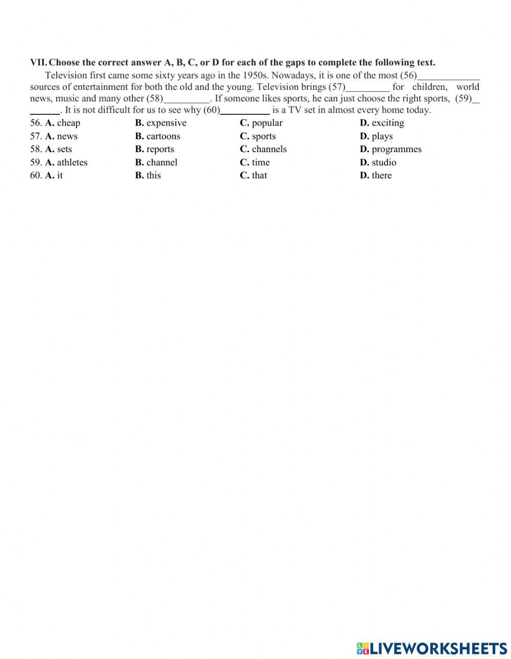 Lớp 6 Unit 7 Test 4