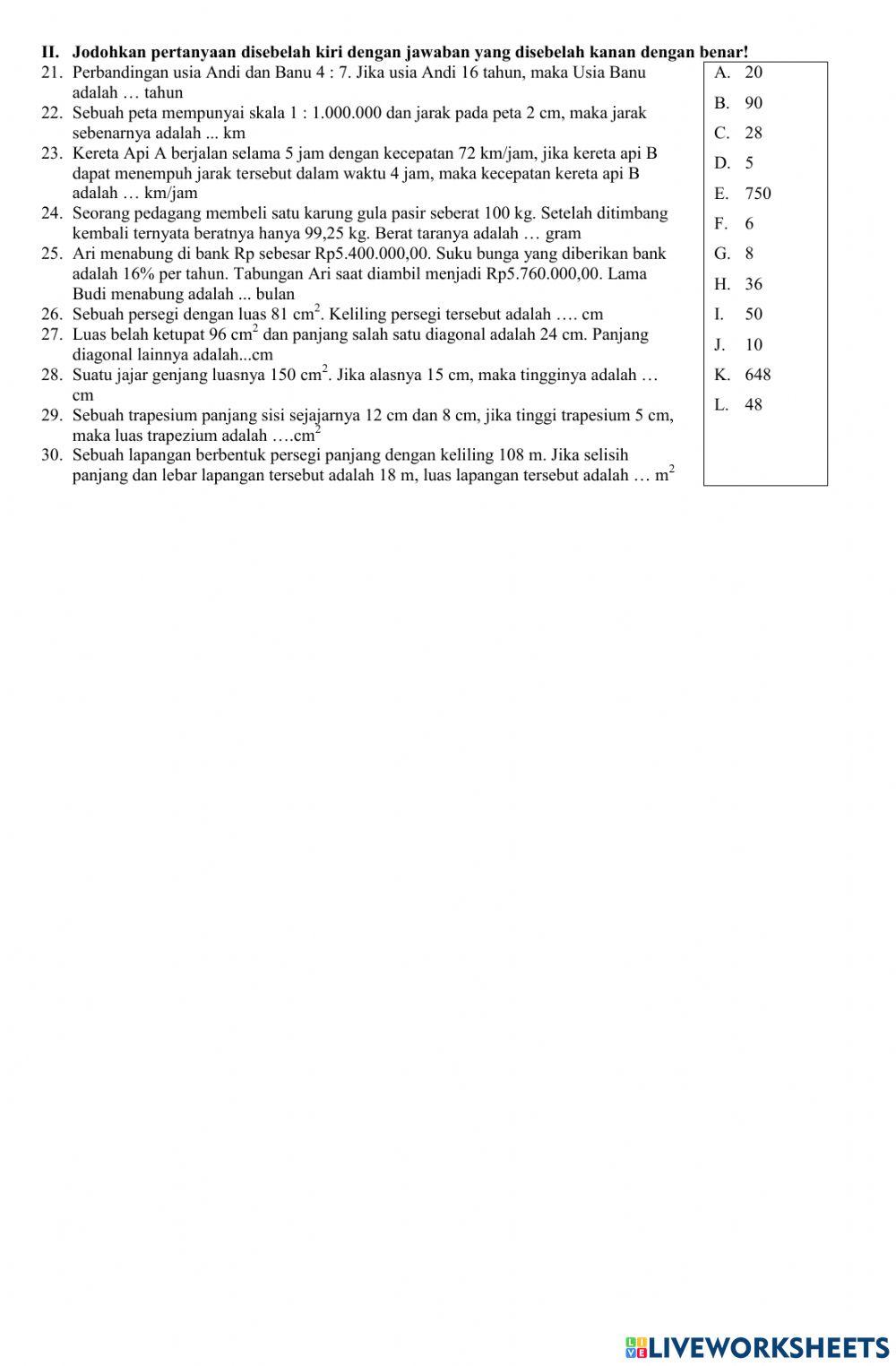 Latihan Matematika Kelas 7