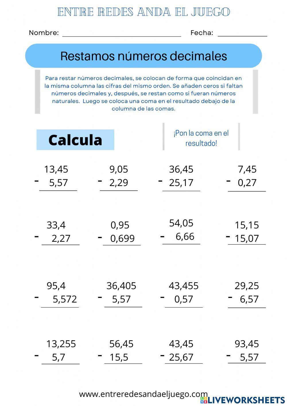 Restamos números decimales