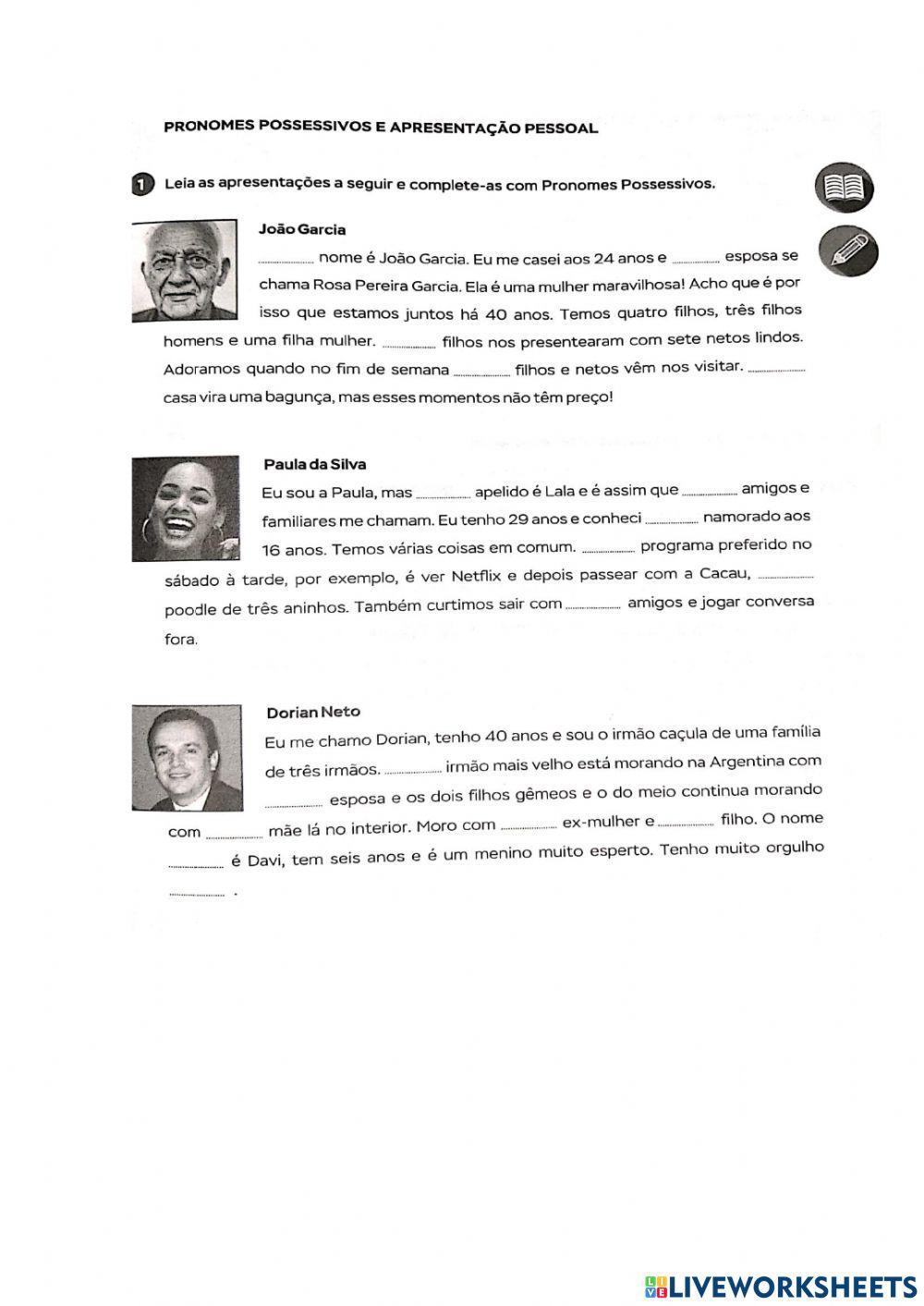 Possessivos com Apresentação pessoal