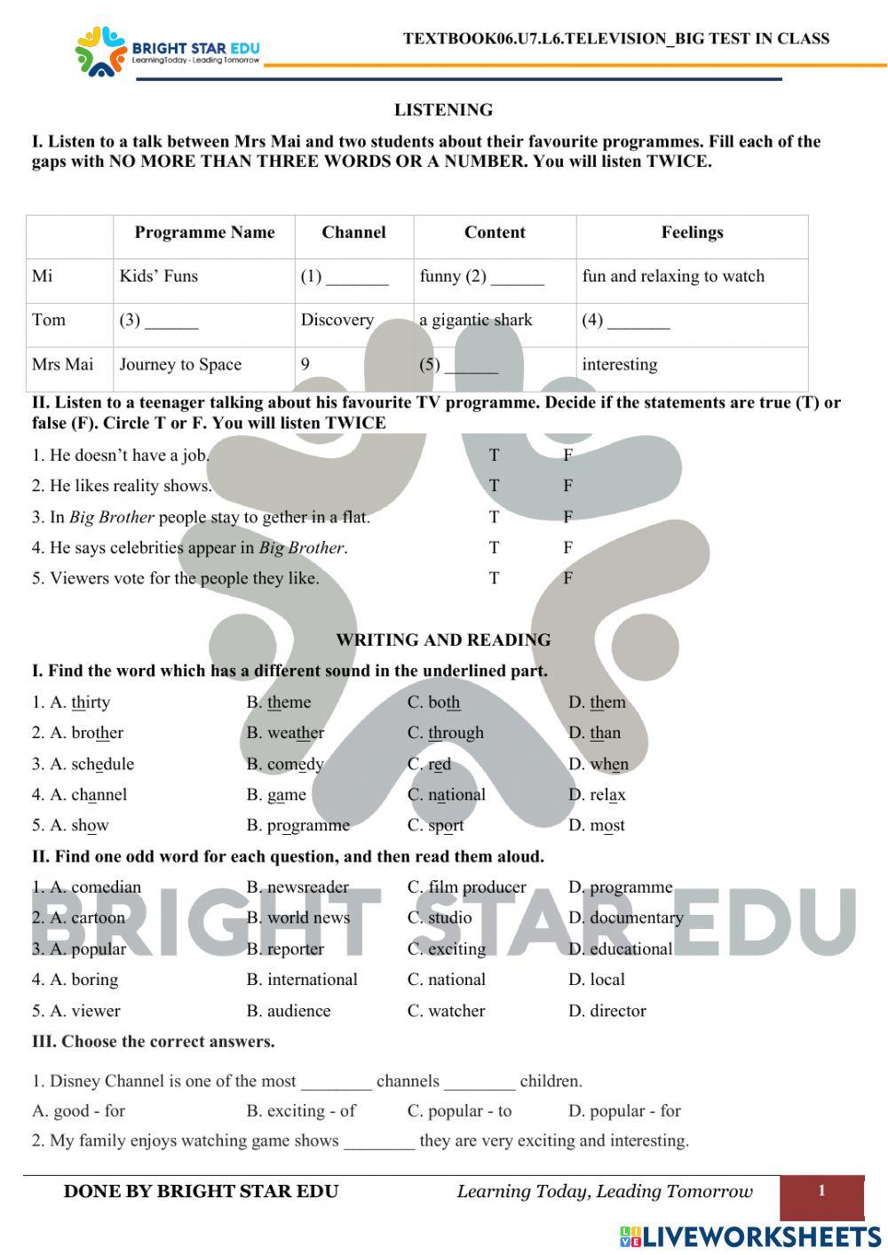 (Grade 06) Big test - Unit 7