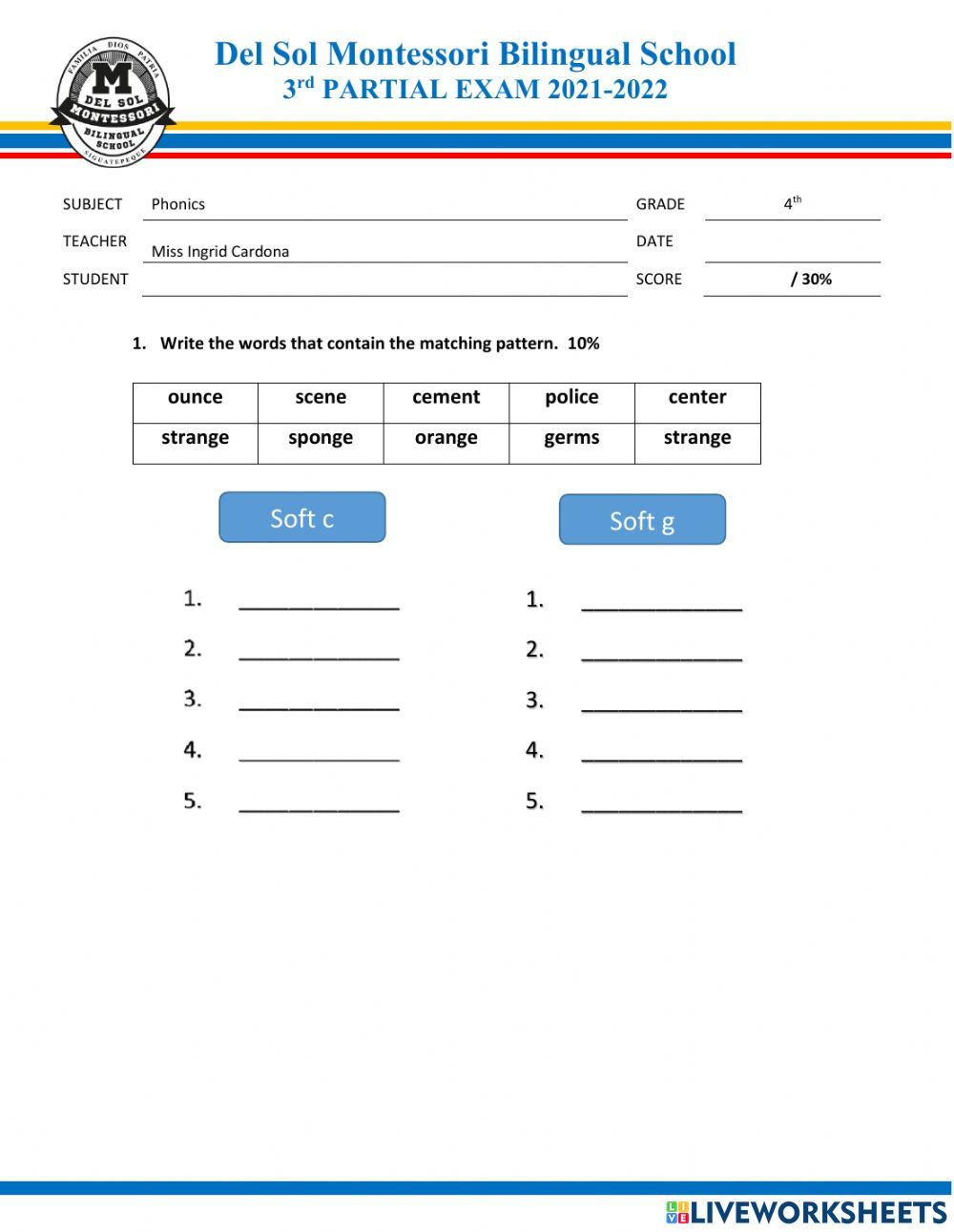 Phonics Exam 4th