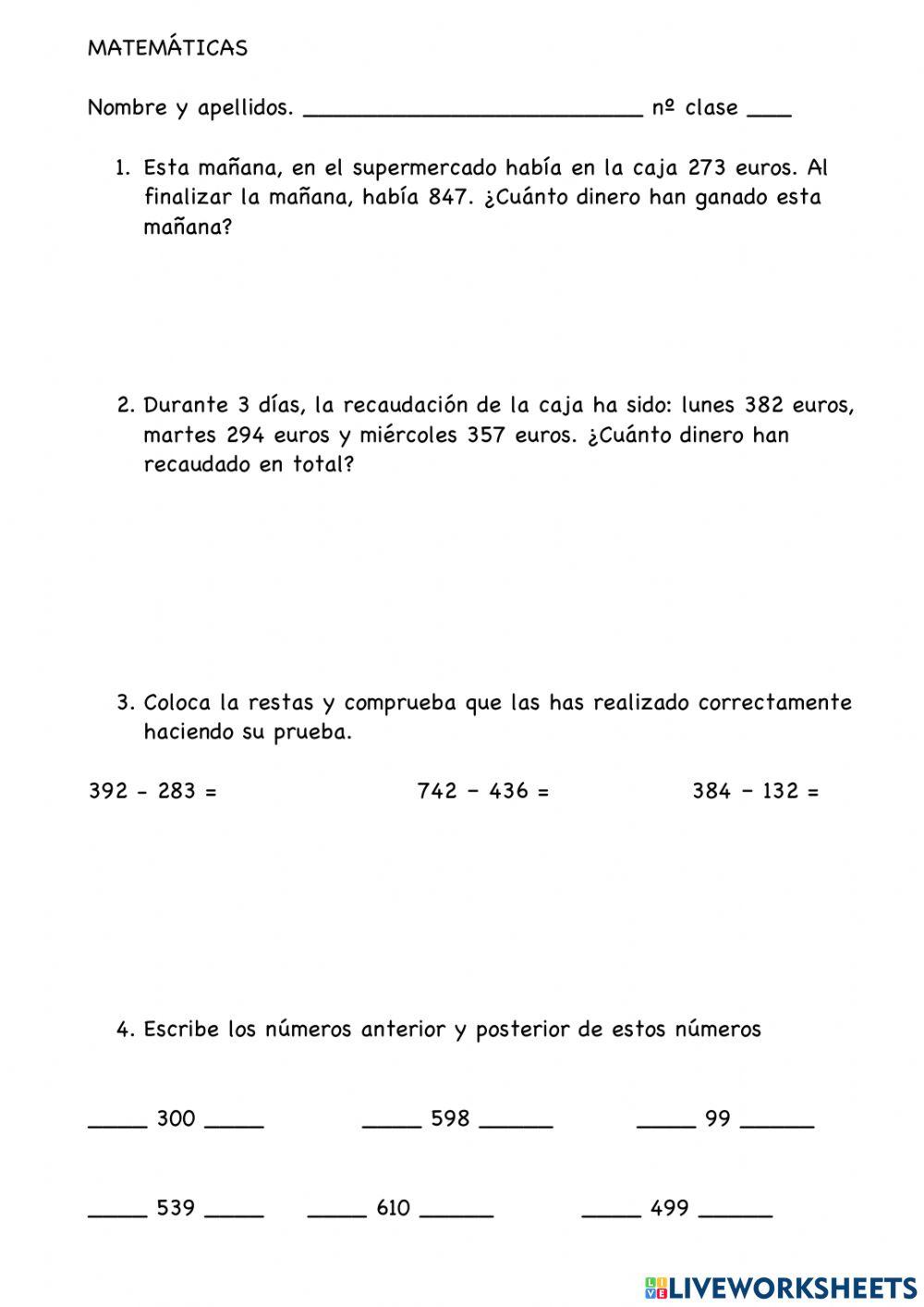 Mini Prueba de mates 2º