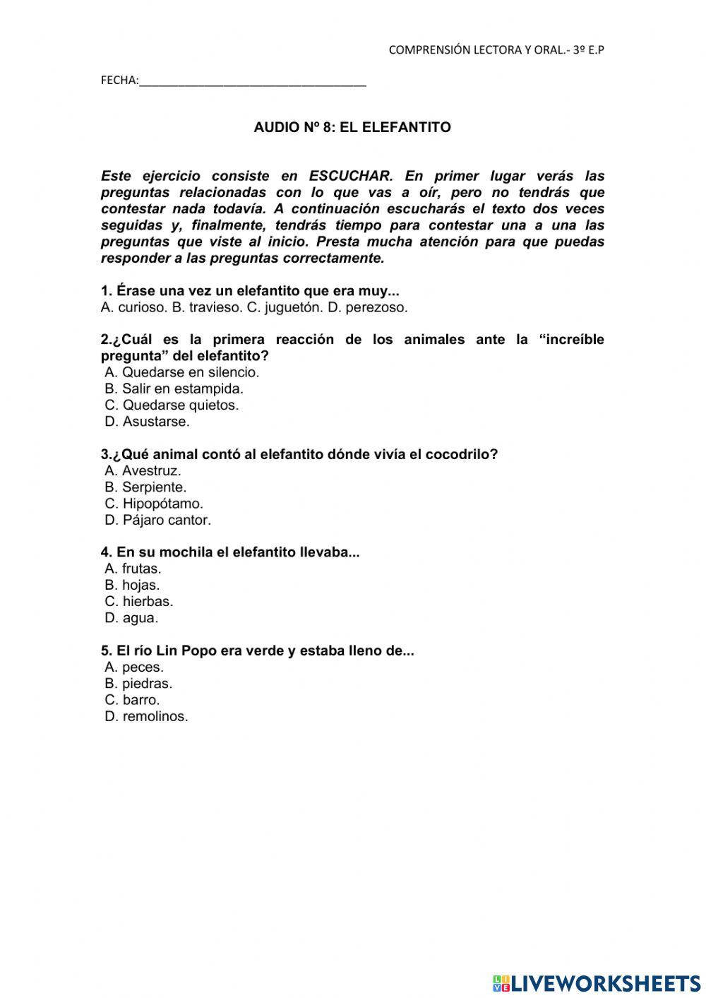 Comprensión oral: El elefantito