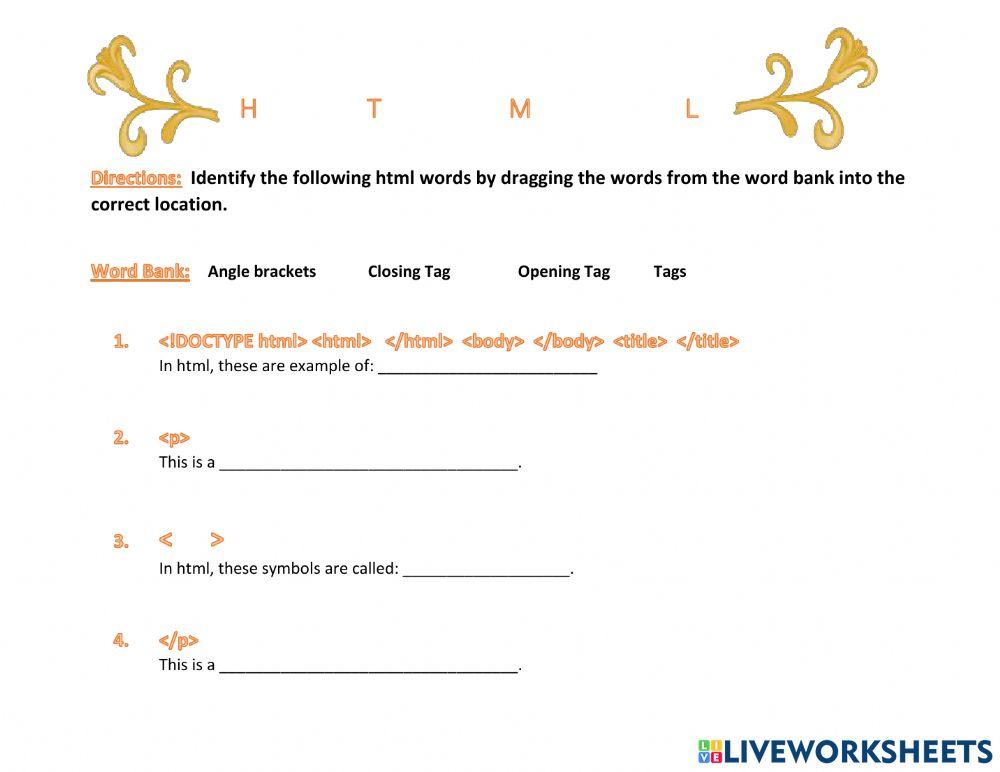 HTML Basics worksheet | Live Worksheets