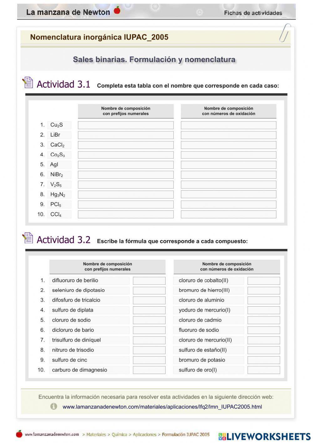 Formulación Sales Binarias