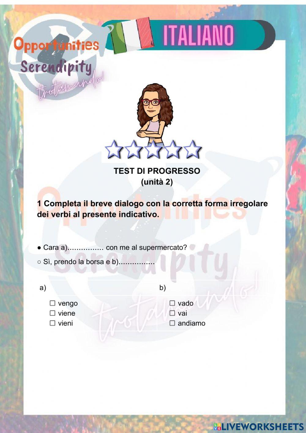 Progetto italiano,test di progresso unità 2