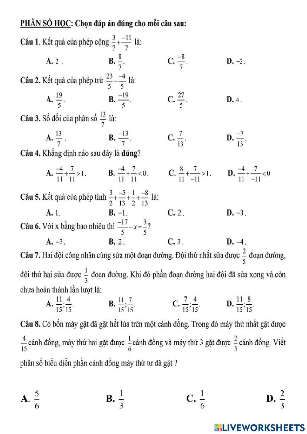 Ôn tập giữa HK2 toán 6