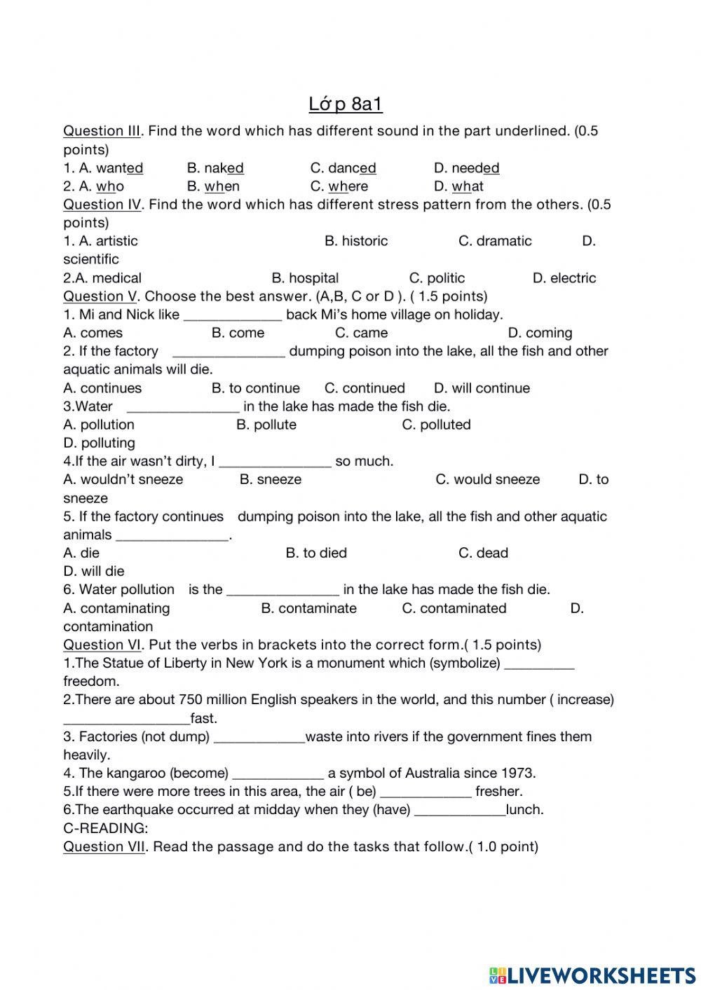 2nd mid term -english 8 test 3