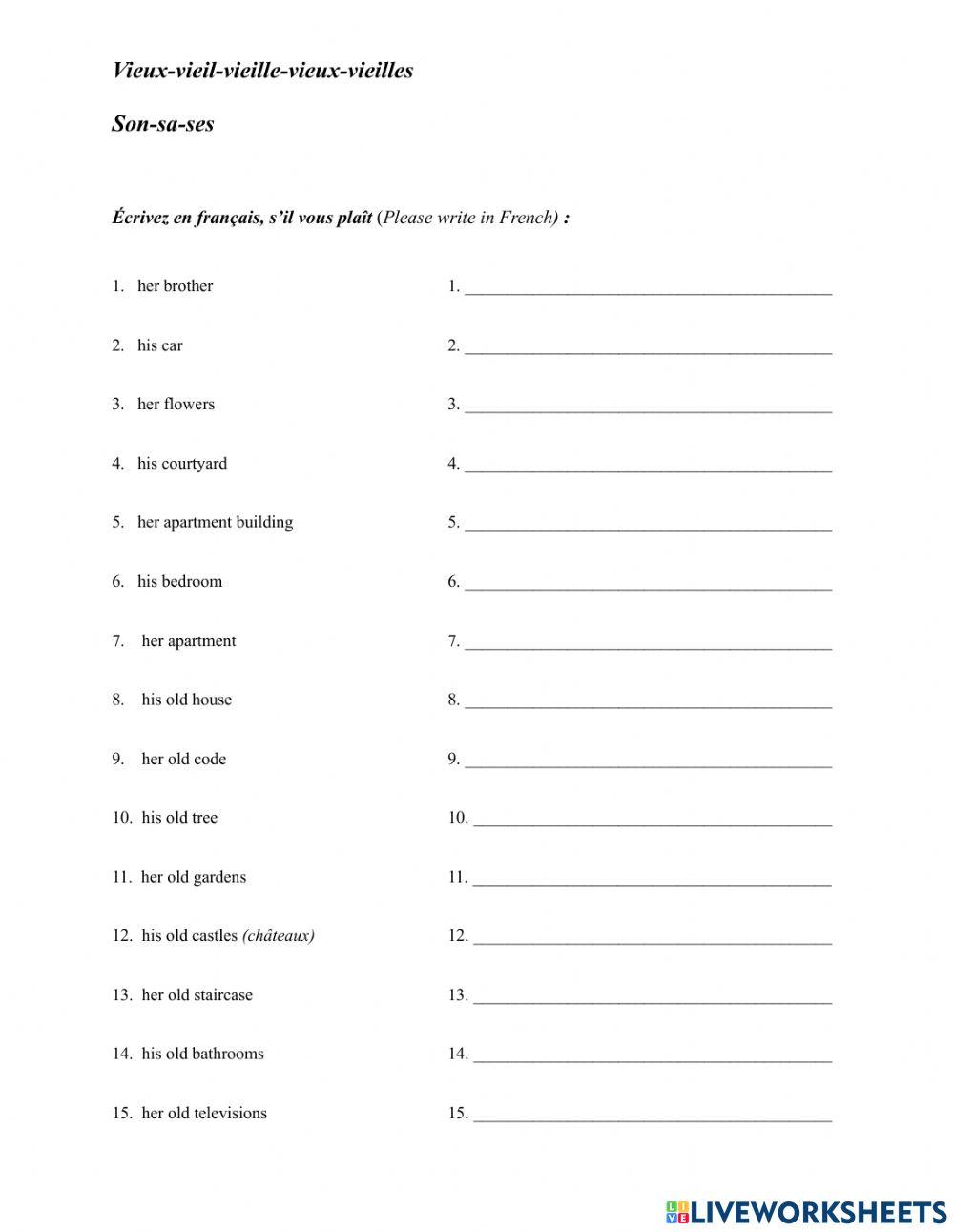 Son, sa, ses and vieux