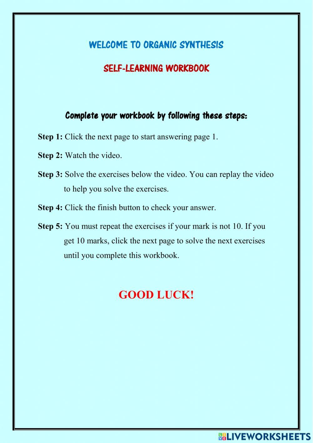 ARAHAN bagi LIVEWORKBOOK organic synthesis map