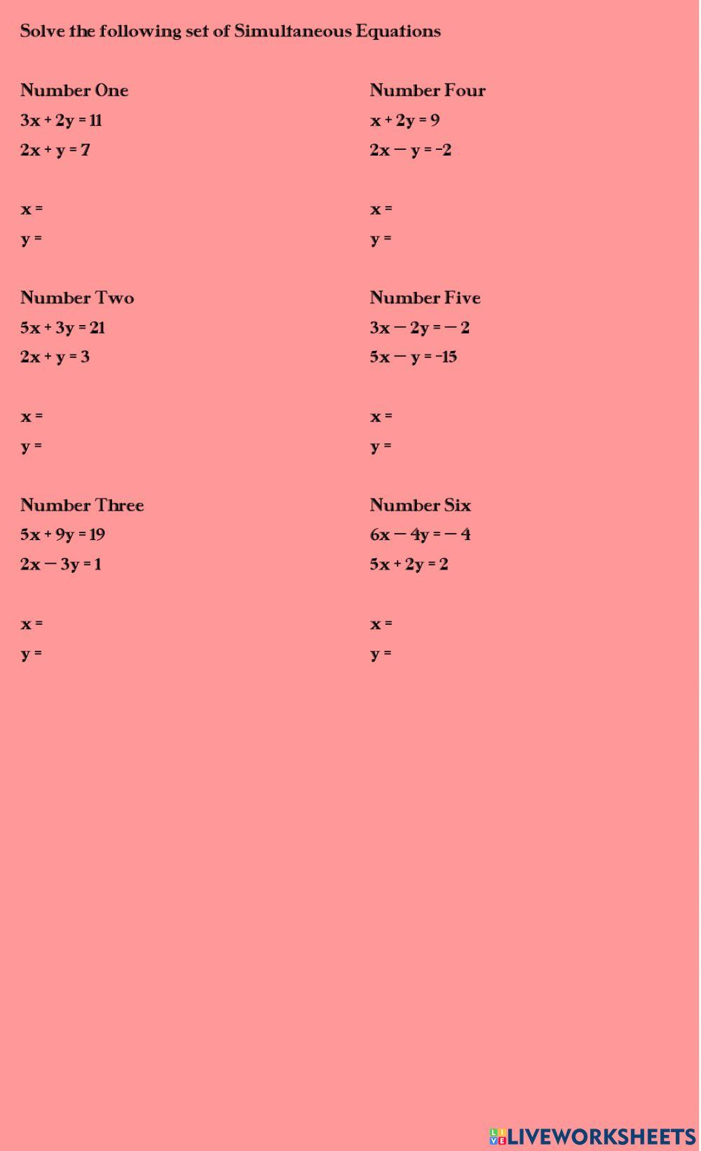 Simultaneous Equations - Multiply Once online exercise for | Live ...