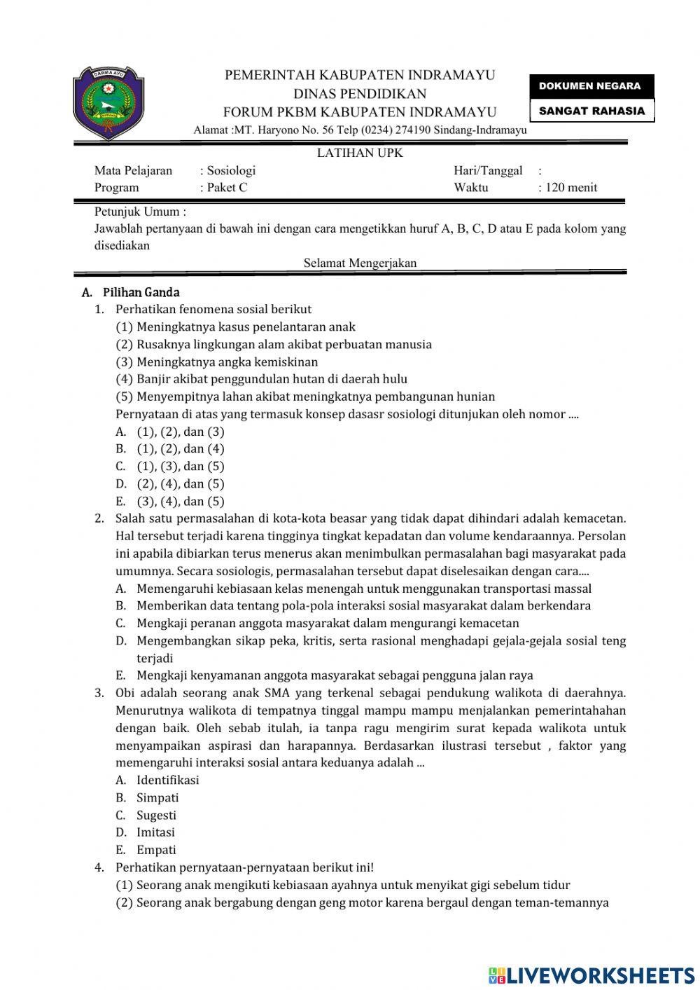 Latihan UPK Sosiologi