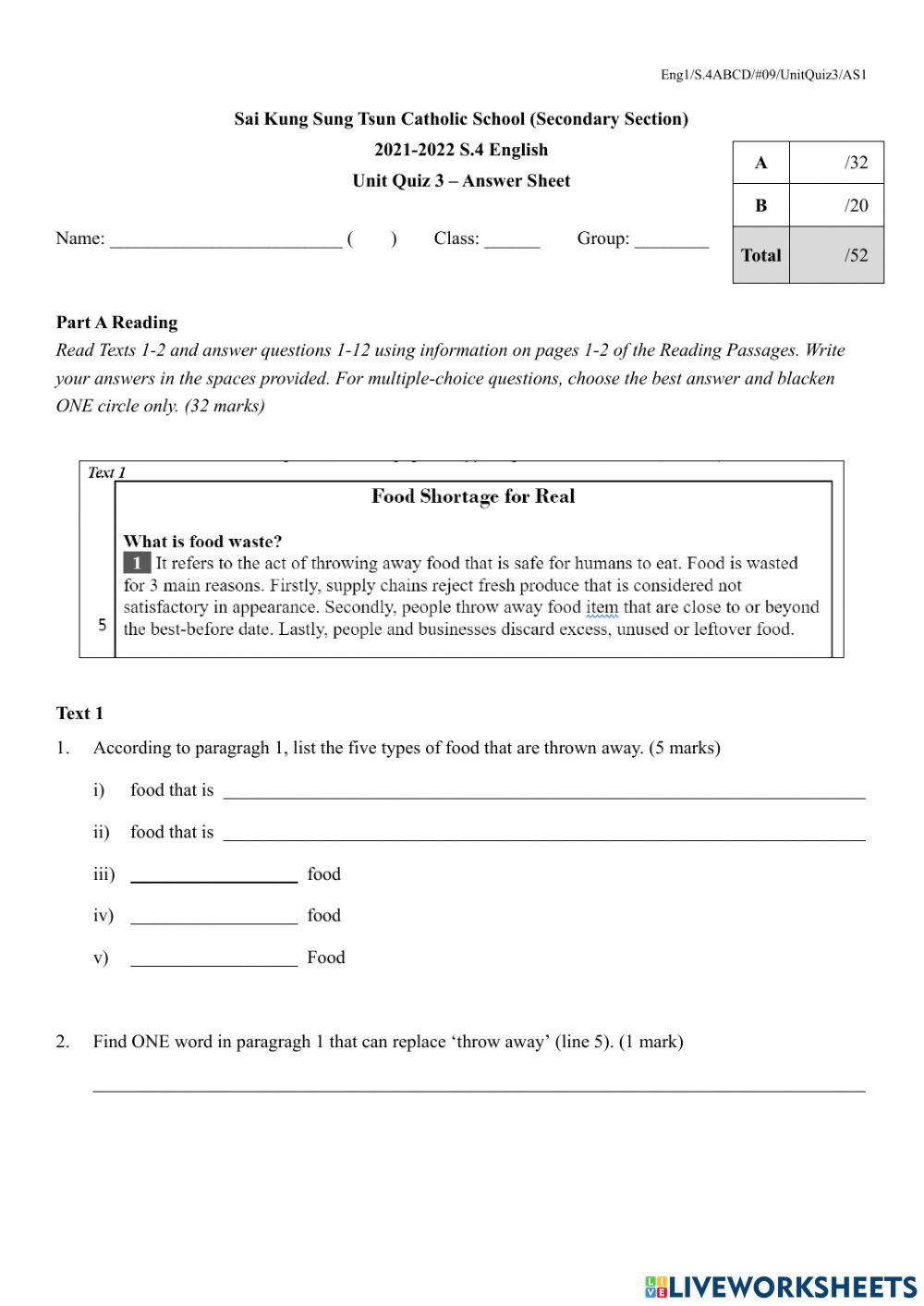 S4 U3 Unit Quiz 3 (2021-22)
