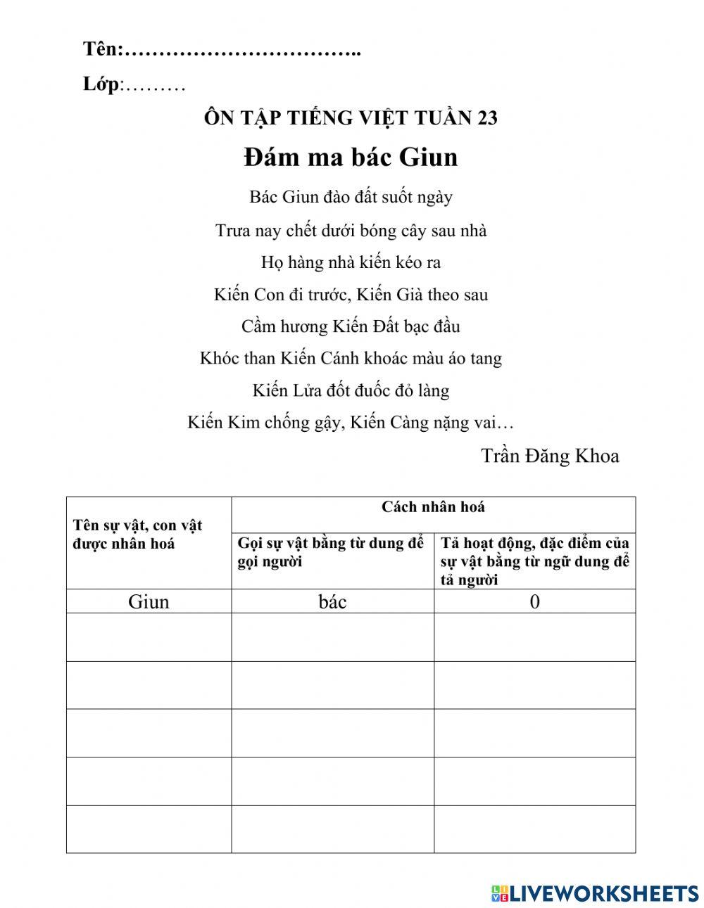 Bài ôn Tiếng Việt Tuần 23