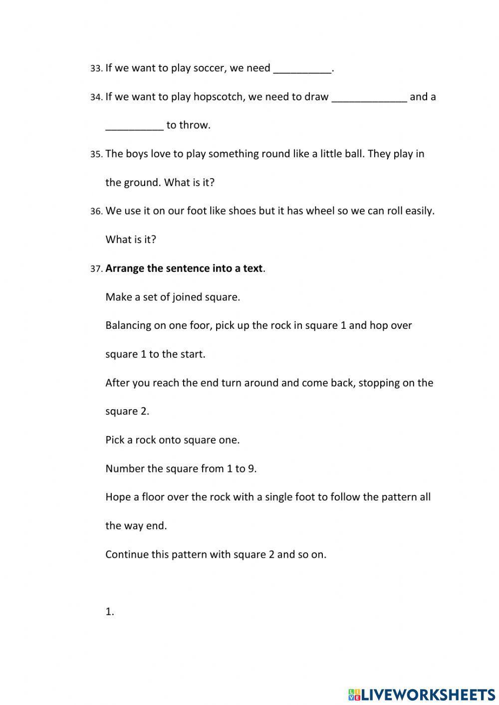 Middle test- Clean the school and Kids game sport