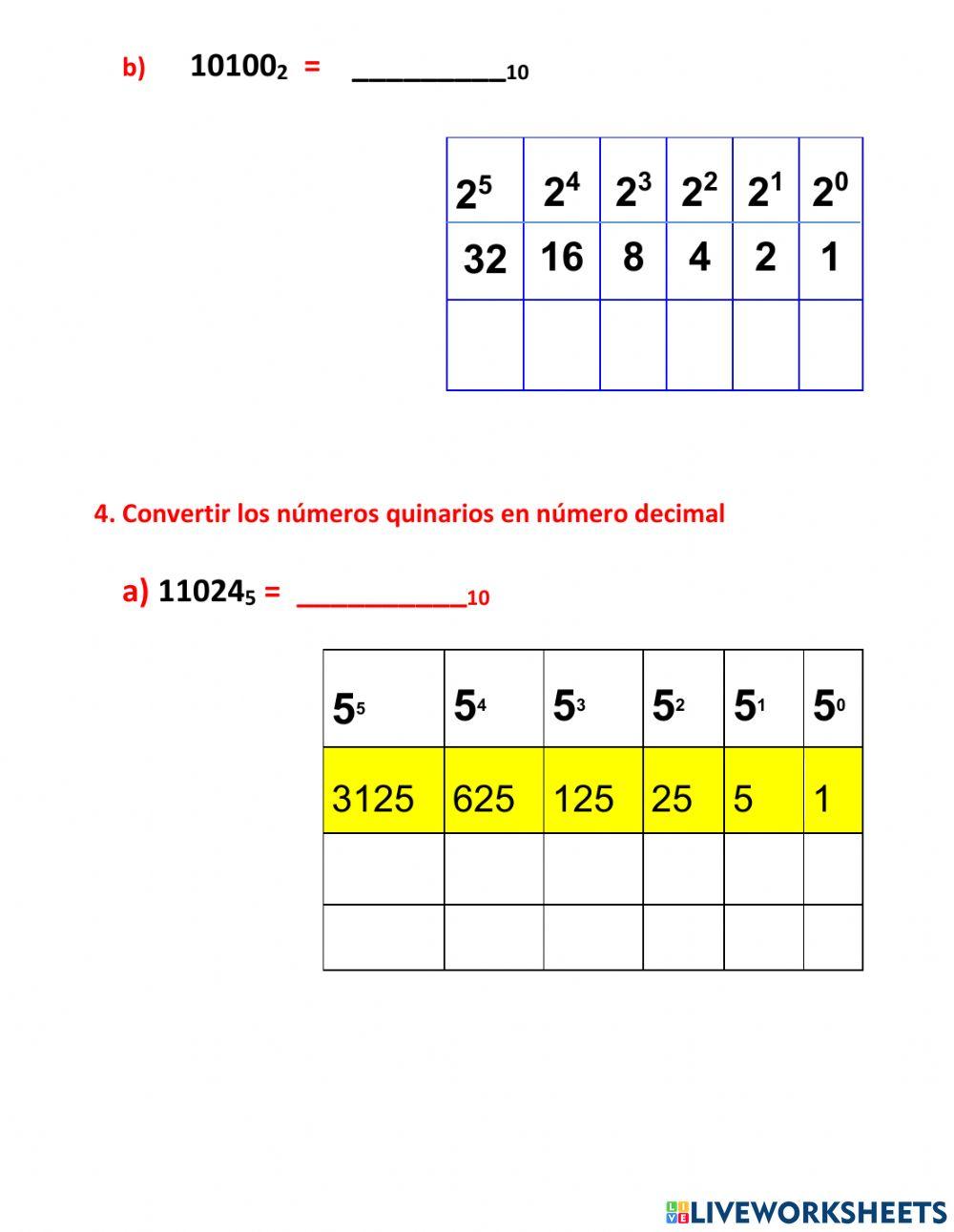 Sistema decimal, binario quinario
