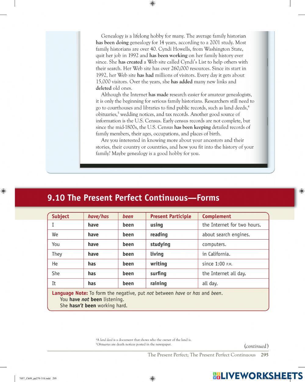 Present perfect continuous