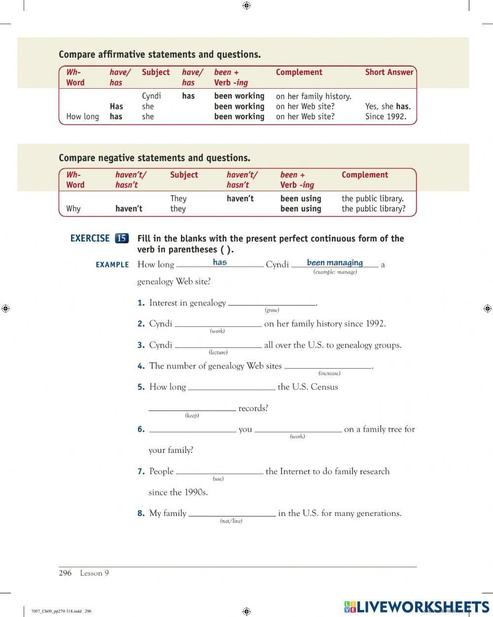 Present perfect continuous