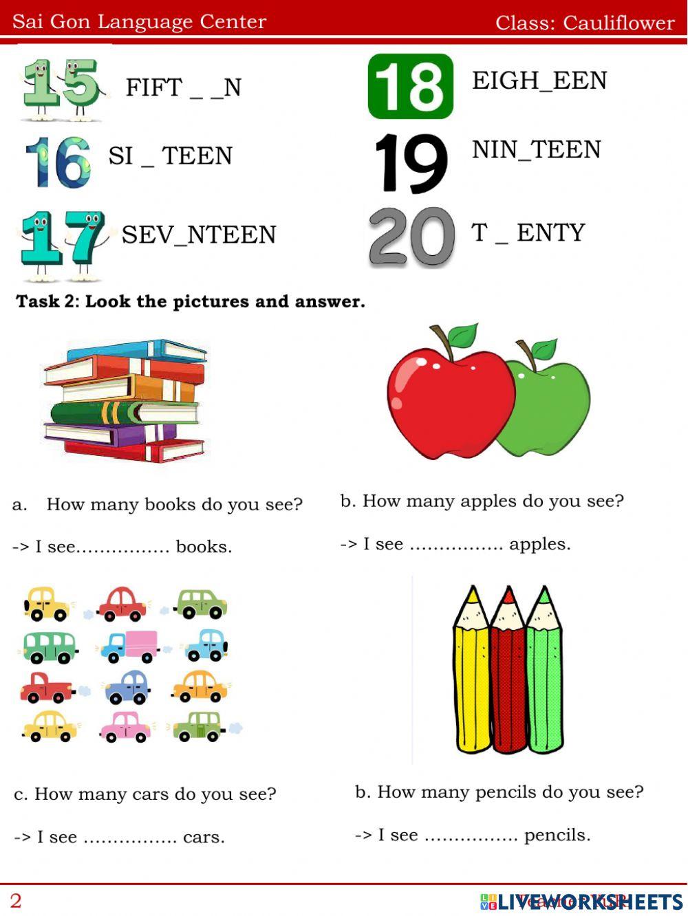 Number online exercise for grade 1 | Live Worksheets