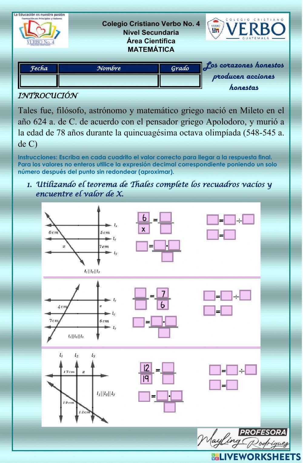Teorema de Thales y Pitágoras Teorema de Thales y Pitágoras
