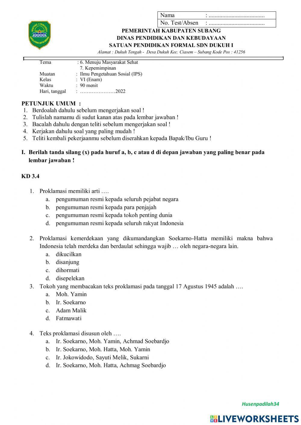 Soal PTS IPS Kelas 6 Semester 2