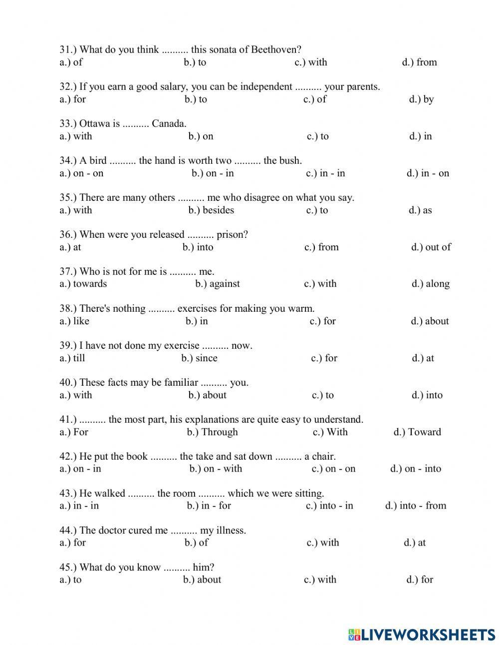 Grade 9 - Prepositions 1