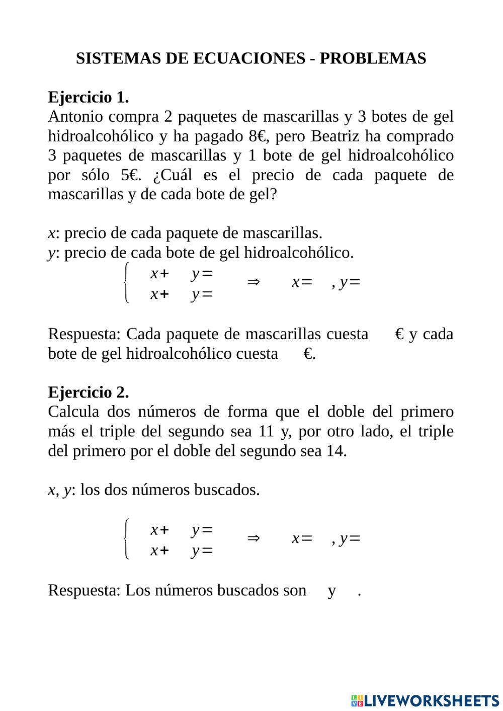 Sistemas de ecuaciones - Problemas