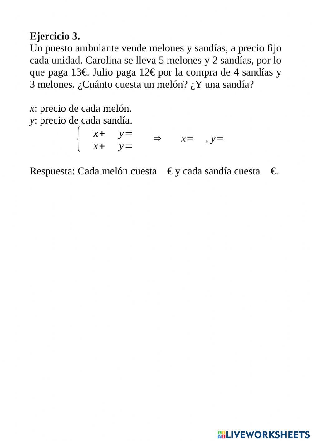 Sistemas de ecuaciones - Problemas