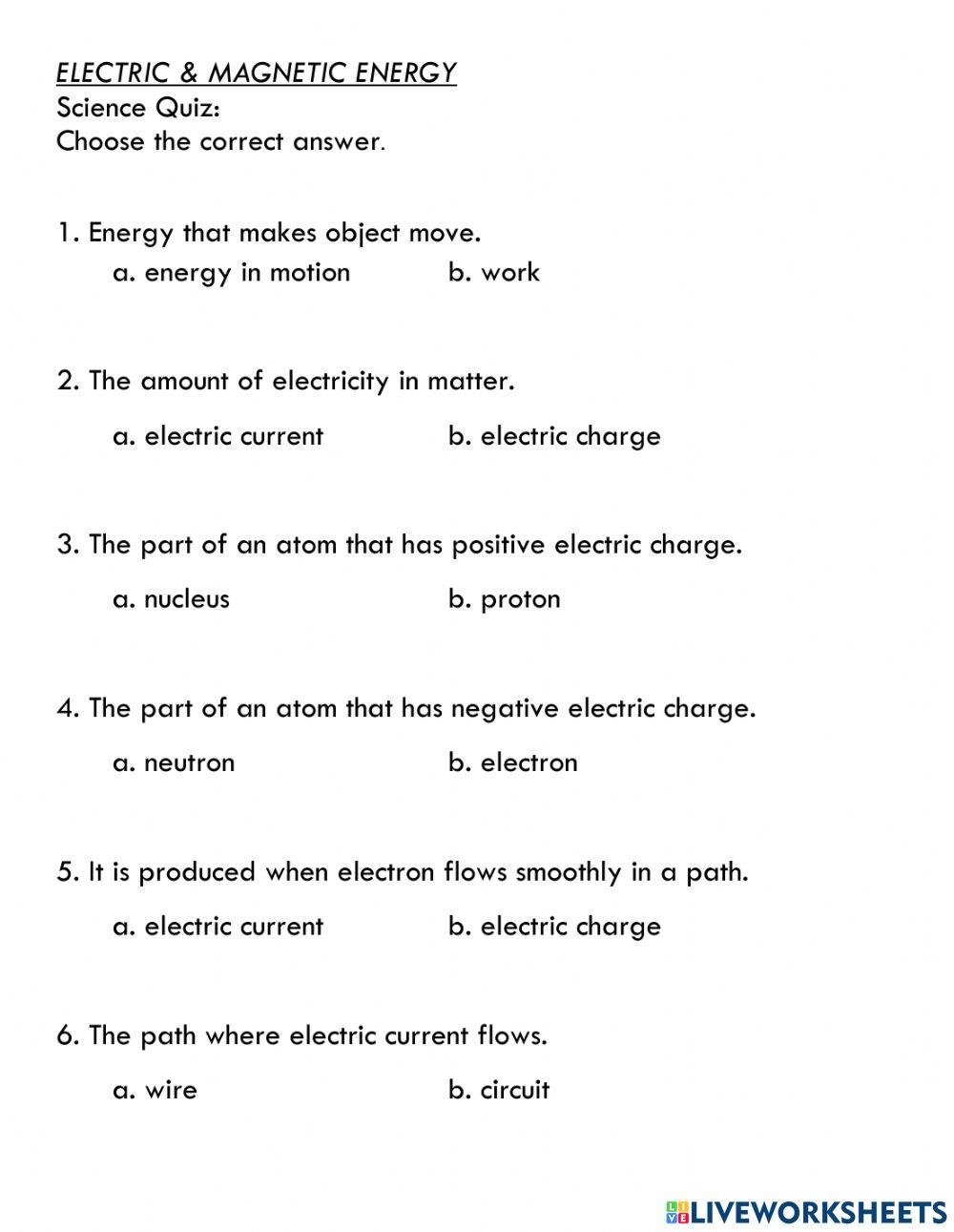 Electric and Magnetic Energy