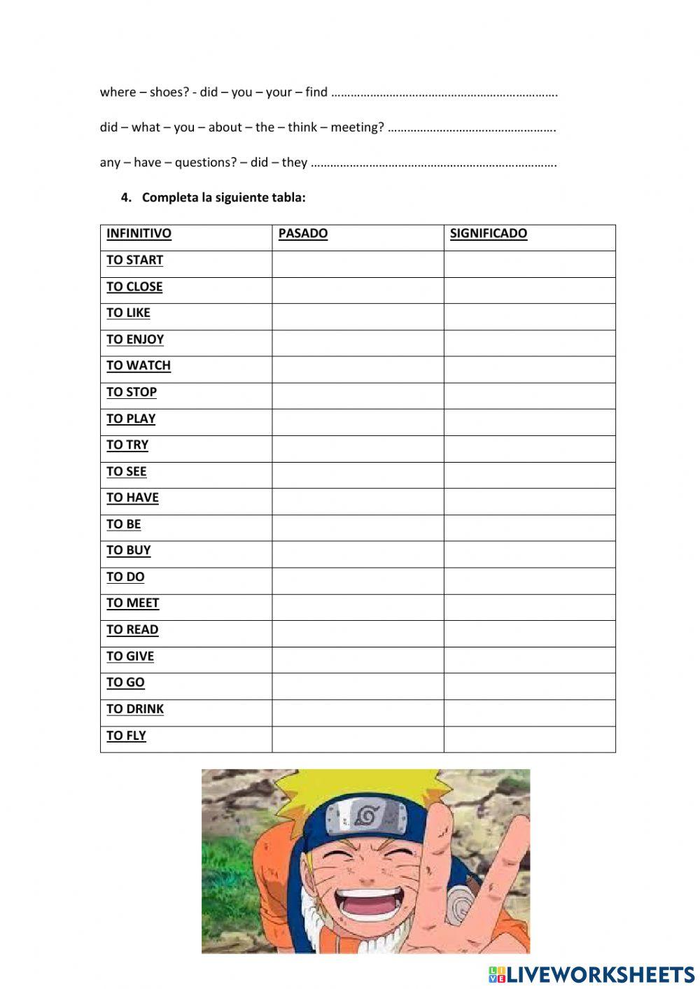 Examen verbos pasado simple