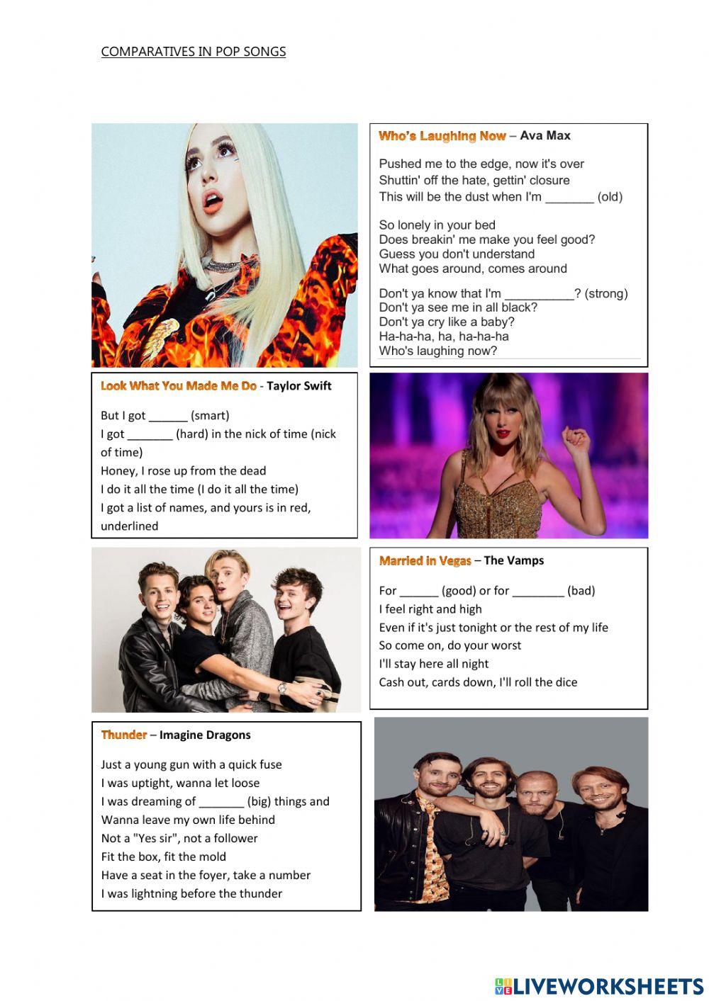 Comparative adjectives in pop songs