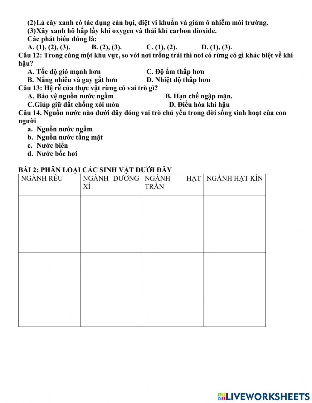 Ôn tập giữa kì 2 khtn6