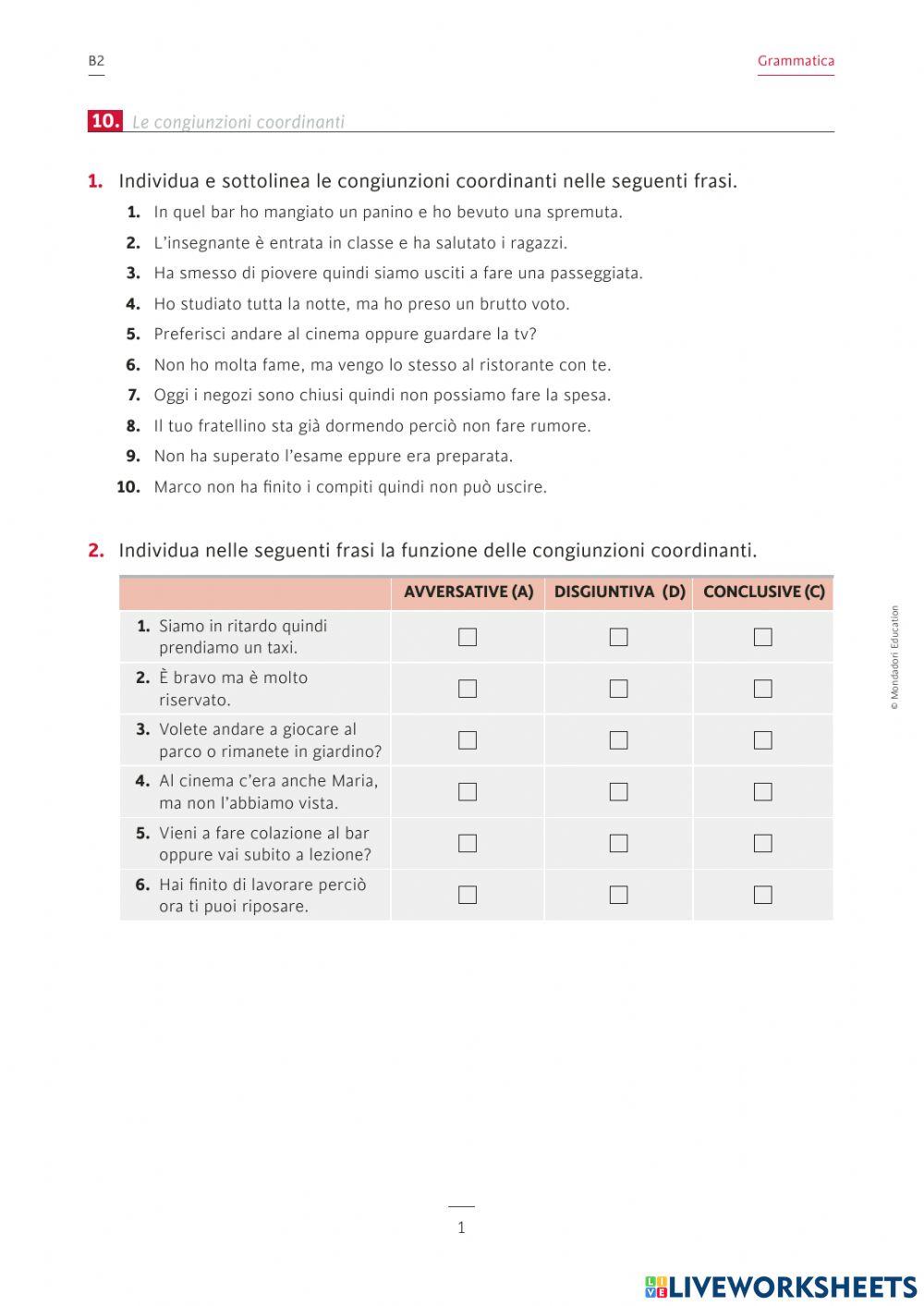 Le conciunzioni coordinanti