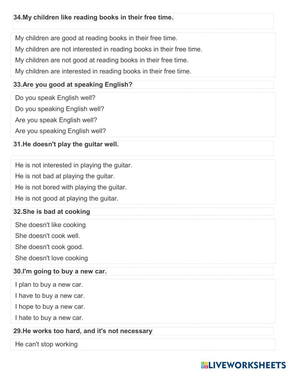 Viết lại câu phần 1