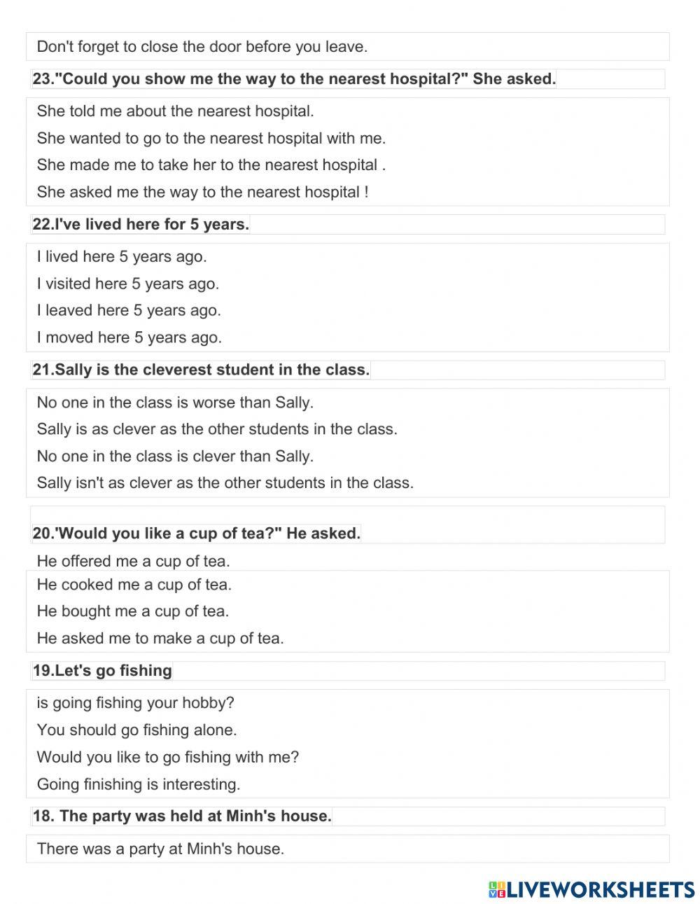 Viết lại câu phần 1