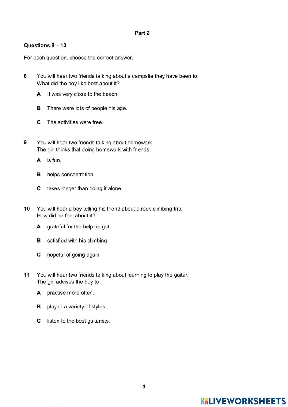 B1 Preliminary Schools 2020 sample tests Listening 