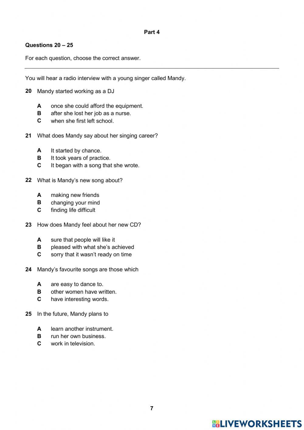 B1 Preliminary Schools 2020 sample tests Listening 
