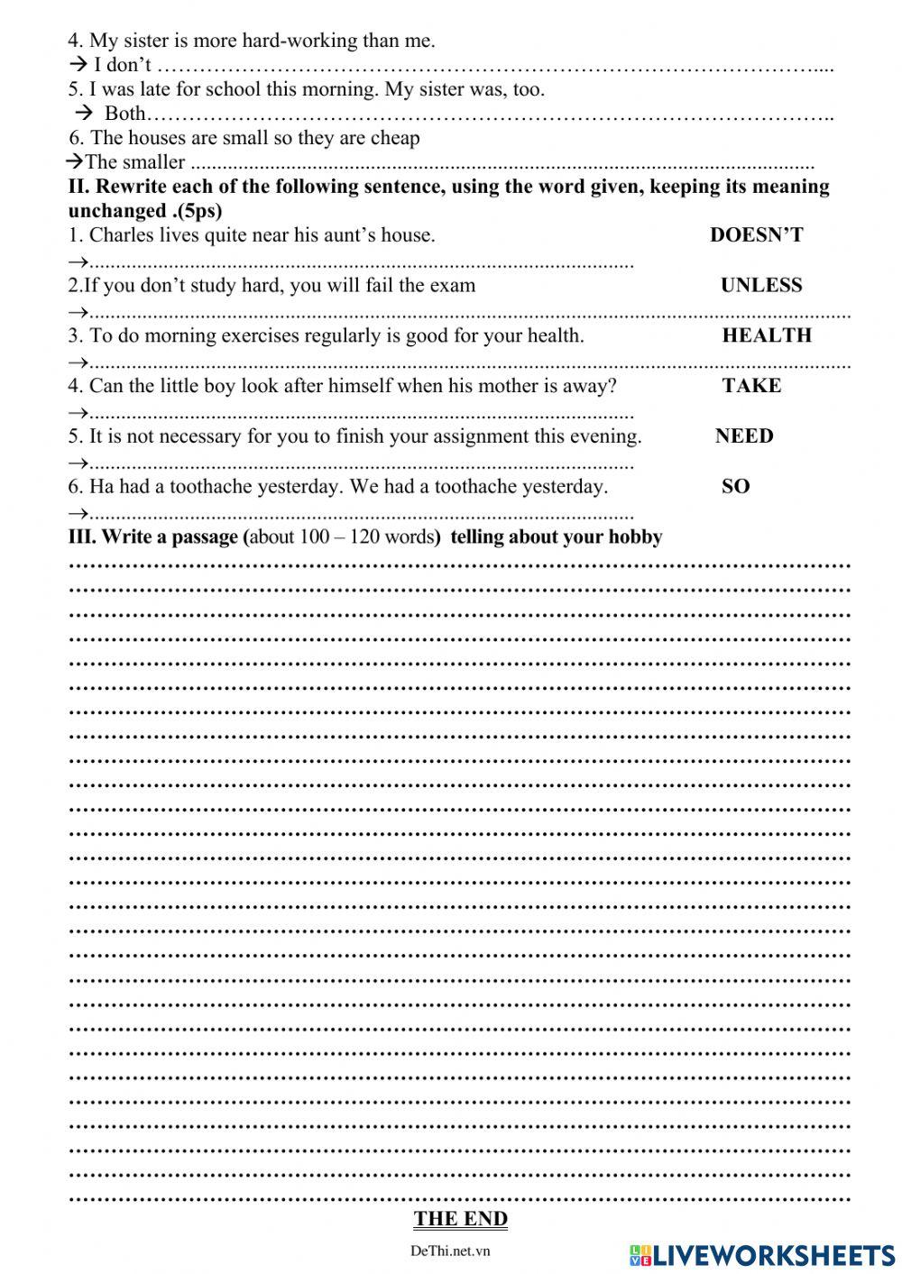 ĐỀ HỌC SINH GIỎI TA 7  .Đề số 5