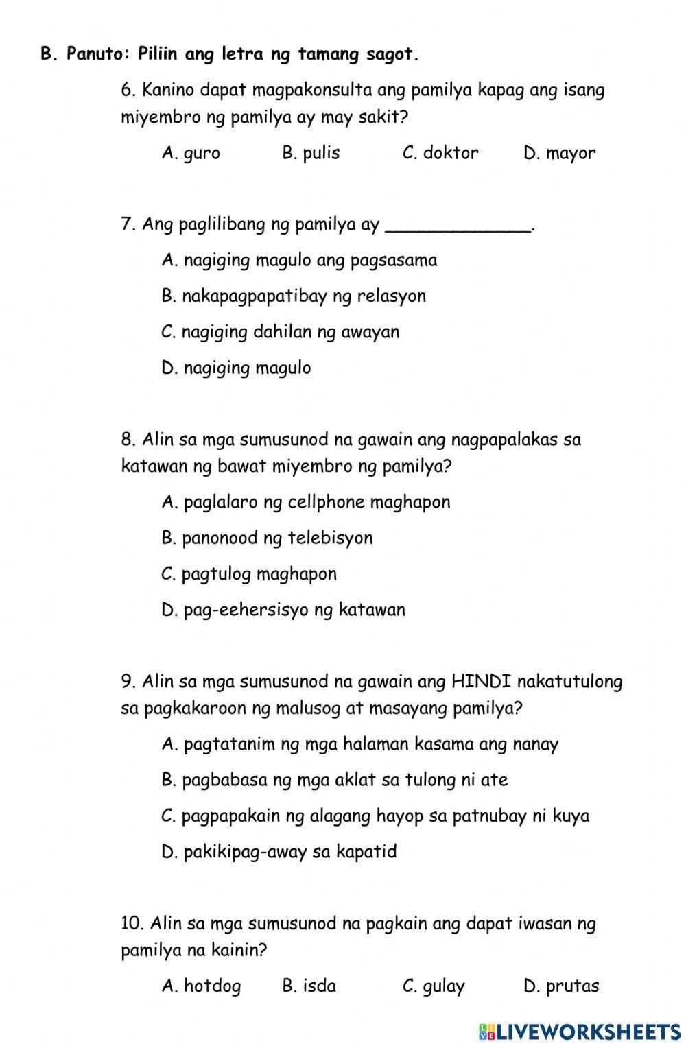 Health Q3 - Malusog na Gawi ng Pamilya